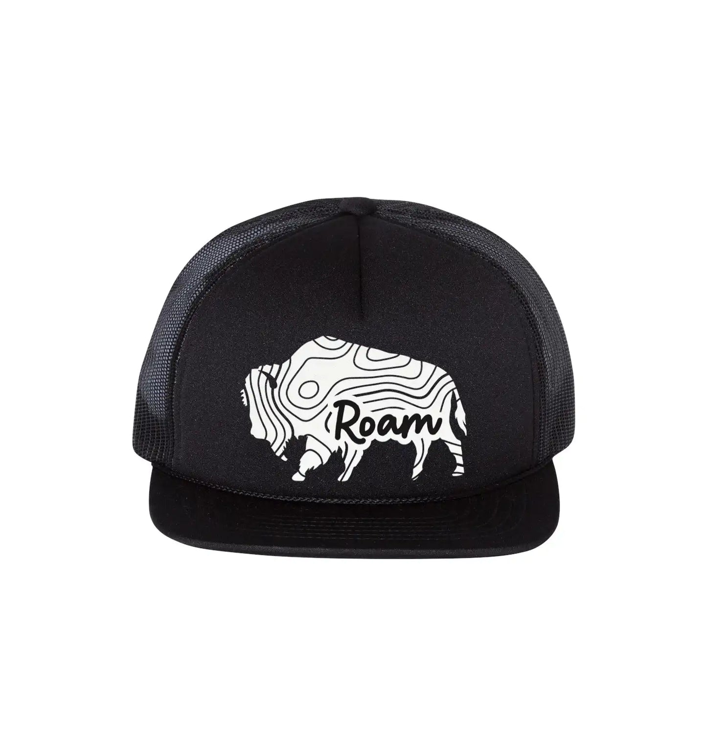 Roam foam trucker cap black bison topographic map