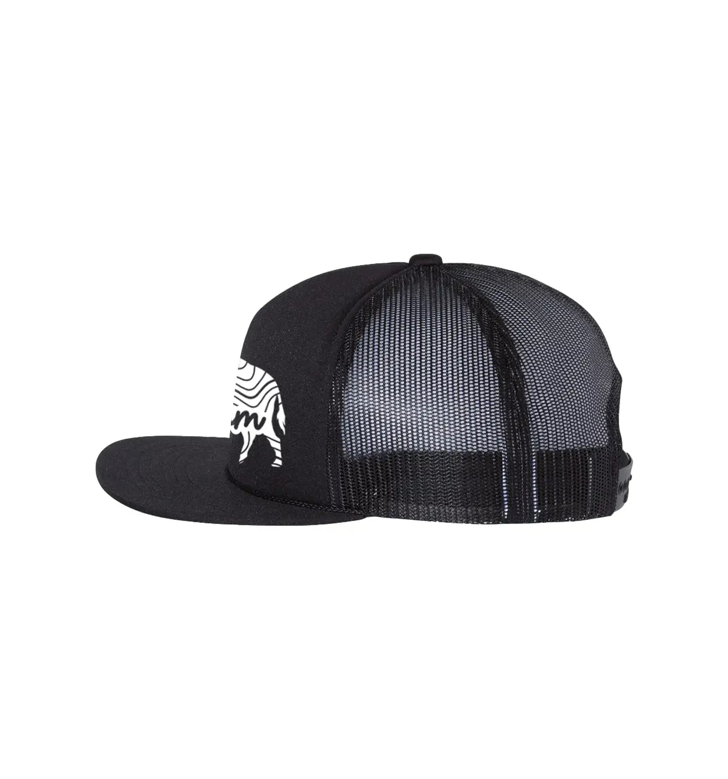 Roam foam trucker cap black bison topographic map