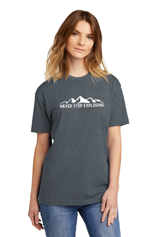 Never stop exploring mountain premium tee outdoor activities womens