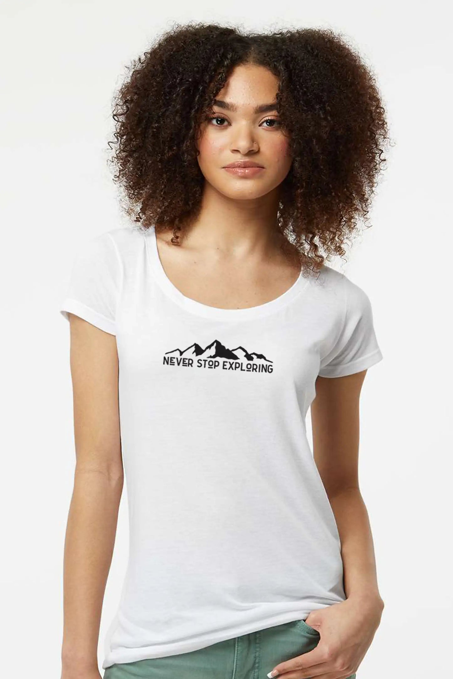 Never stop exploring mountain premium tee outdoor activities womens