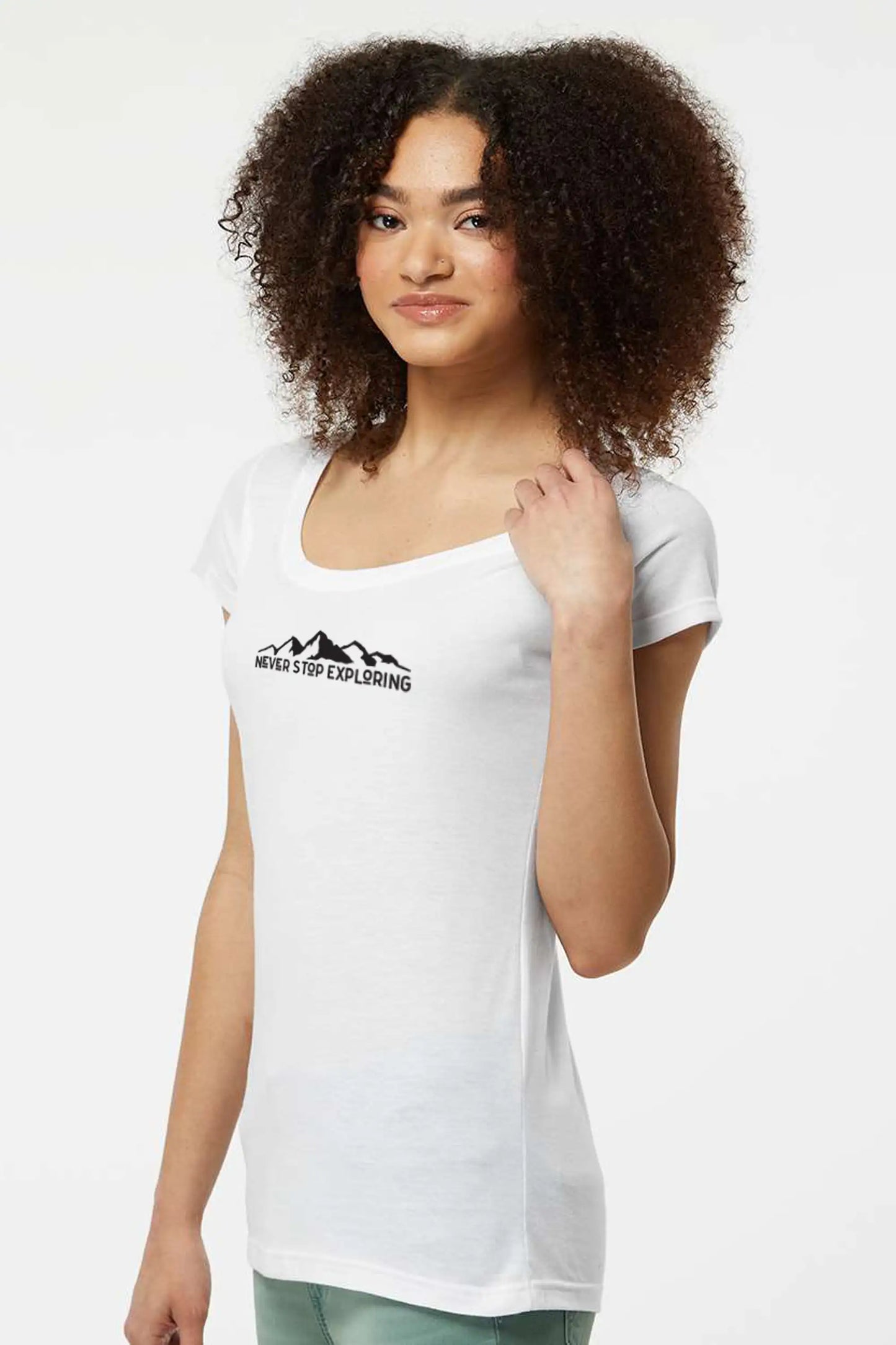 Never stop exploring mountain premium tee outdoor activities womens