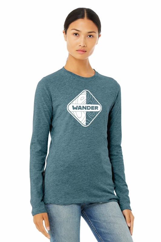 wander womens longsleeve premium tee topo map adventure outdoor design